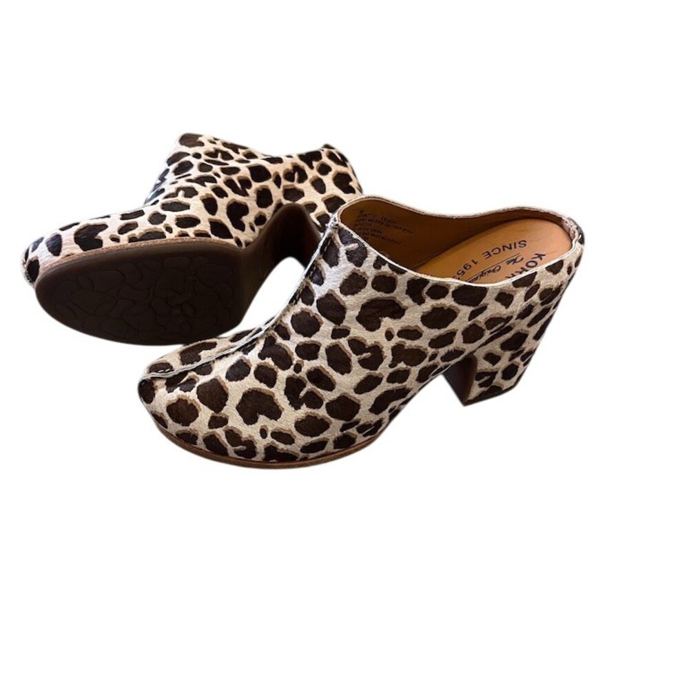 Kork-Ease Mule Clog Womens 8M Brown Leopard Print Block Heel Slip-On